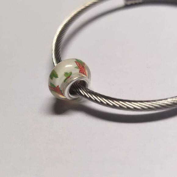 Silver Christmas Holly Charm for Pandora Style Bracelet - Picture 5 of 5